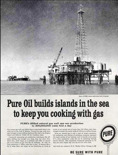 Union Pure 1958 Pure Oil - Drilling Rig in Gulf of Mexico