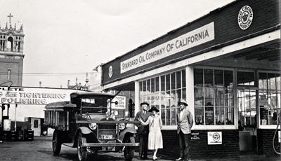 Chevron 1920′s Dodge truck at a Standard Oil station in California