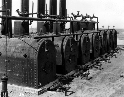 Pacific Western Oil co. boilers at the Kettleman Hills Oil Field, ca.1931